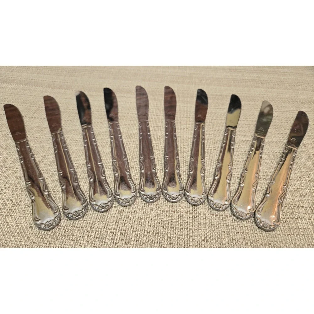 Oneida MELINDA Stainless, Flower Tip, Glossy - Lot of 10‎ Dinner Knives 8 1/2